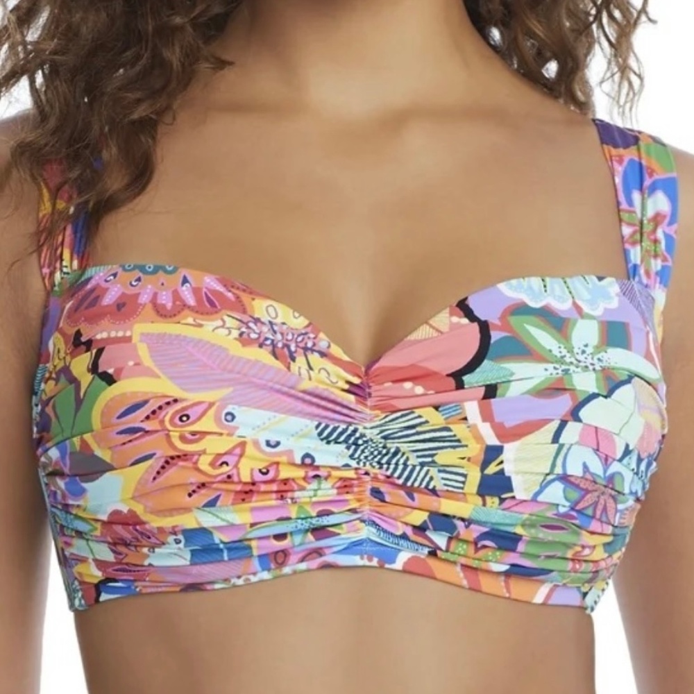 Bleu Rod Beattie 34D shirred underwire bikini top in Make It Pop fabric